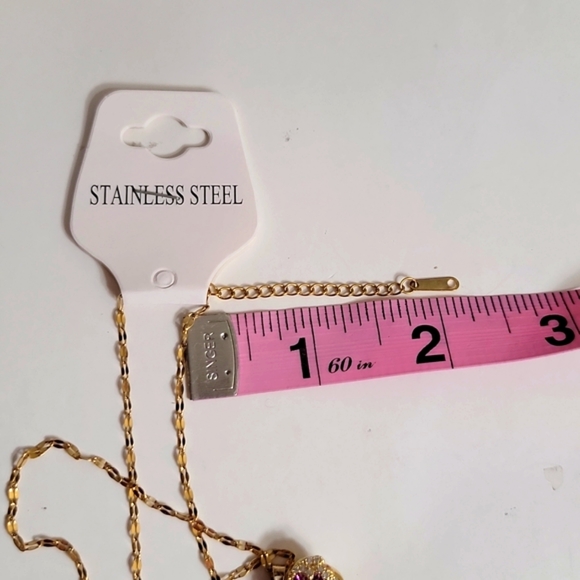 Heart Shape Pendant Necklace Simulated Amethyst & Crystals 15-17 Inches  NEW - Picture 8 of 12